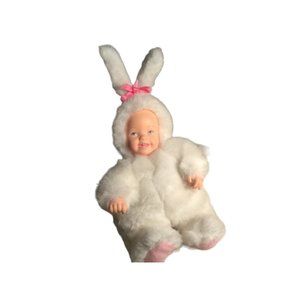 Anne Geddes White Bunny Rabbit Plush Baby Doll Blue Eyes Bean Filled 8” 1997